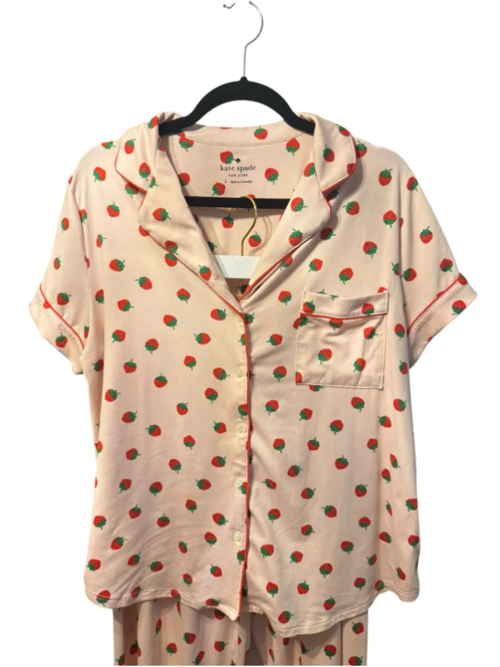 Size L Kate Spade Strawberry Pajama Set, Pink and Red Short sleeve top and pants